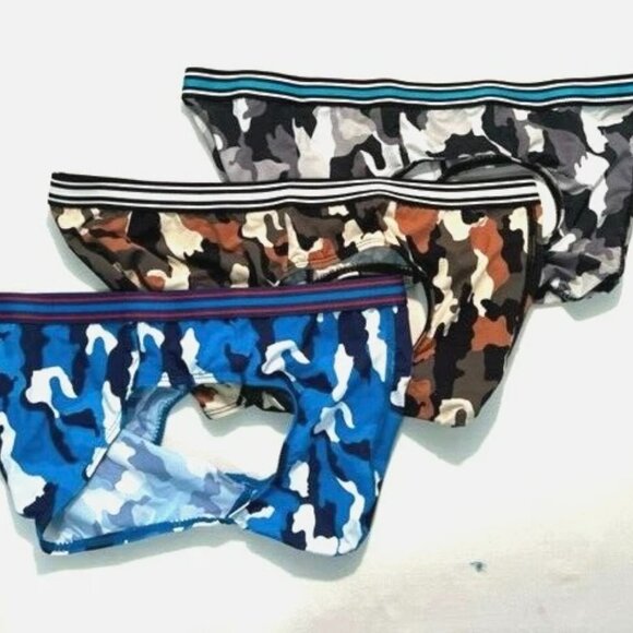 3-Pack Andrew Christian Size "S" Nylon Camo Briefs - Blue/Brown/Gray - Picture 4 of 7